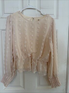 Altar'd State Cream Textured Swiss Dot Peplum Blouse
